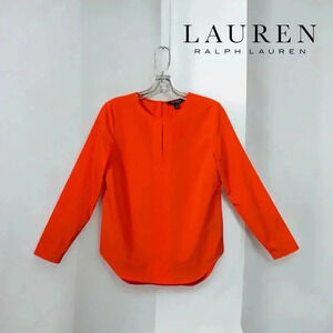 LAUREN Ralph Lauren, Vibrant Orange Chic Long Sleeve Blouse, XS